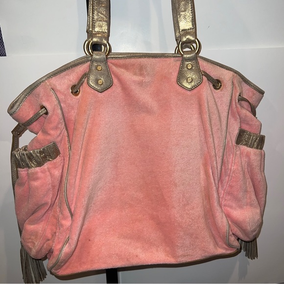 SOLD Vintage Pink Juicy Couture Tote Bag Purse Terry Cloth Preloved Palm Tree - Picture 7 of 14